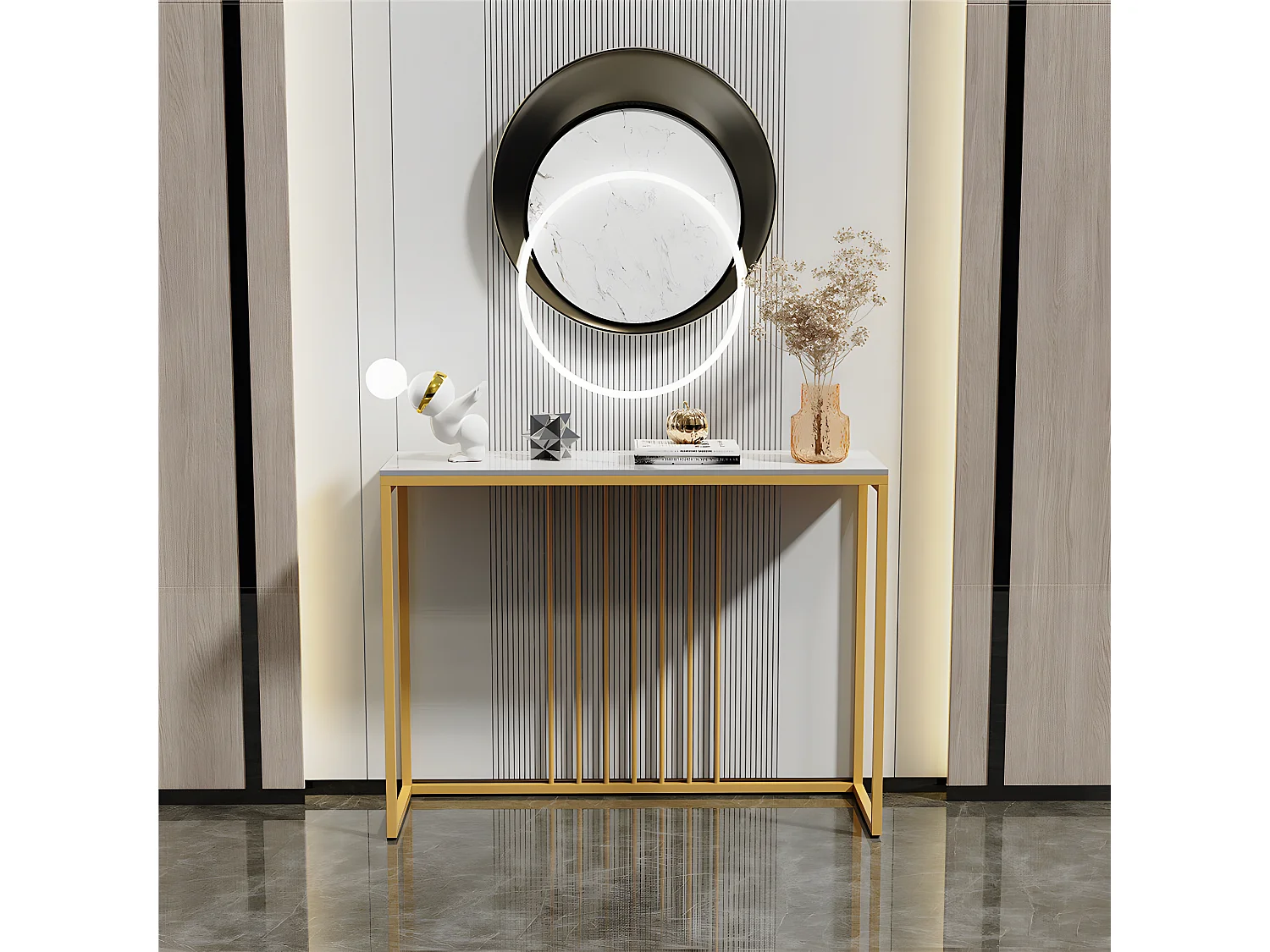 Table console entree en marbre blanche cadre en fer pour salon, entrée, couloir 100x30x78.5cm