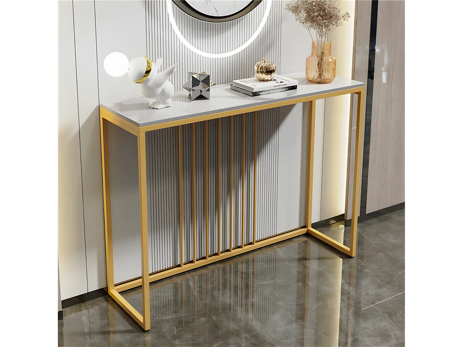 Table console entree en marbre blanche cadre en fer pour salon, entrée, couloir 100x30x78.5cm