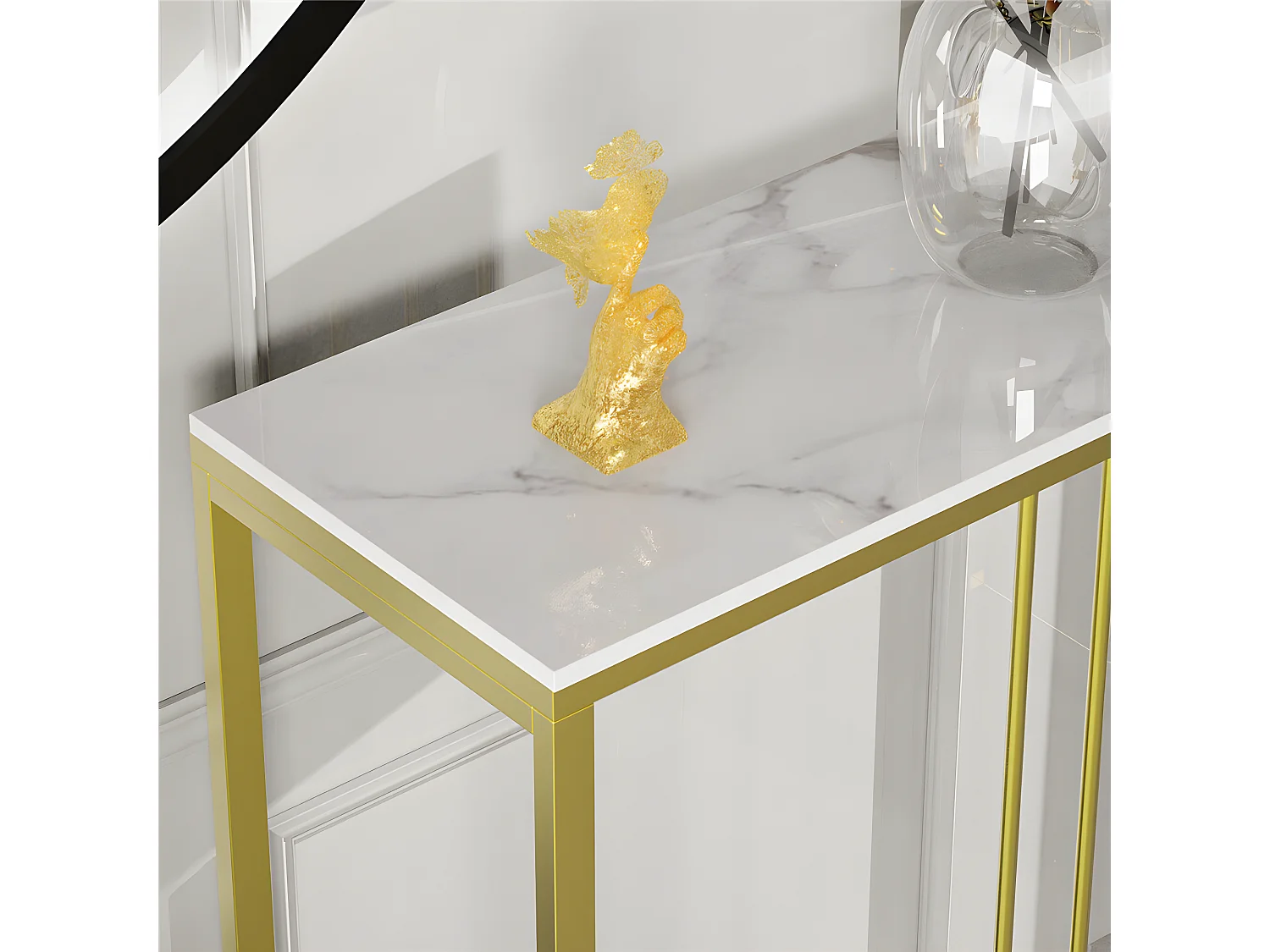 Table console entree en marbre blanche cadre en fer pour salon, entrée, couloir 100x30x78.5cm