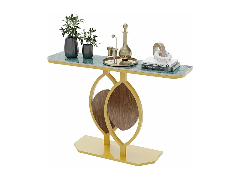Table console meuble entrée marbre doré pour couloir salon 120x30x78cm