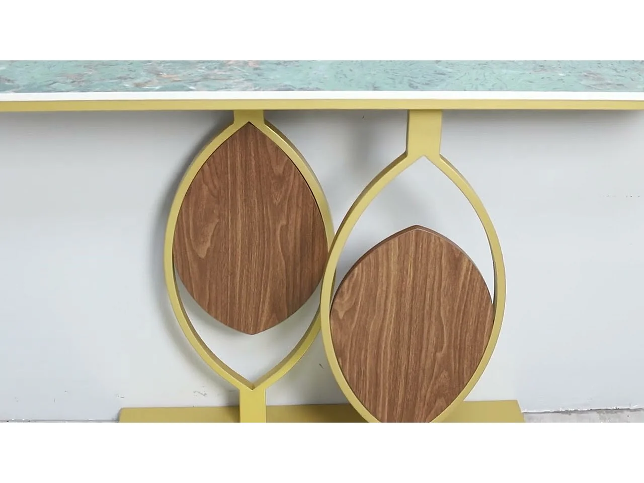 Table console meuble entrée marbre doré pour couloir salon 120x30x78cm