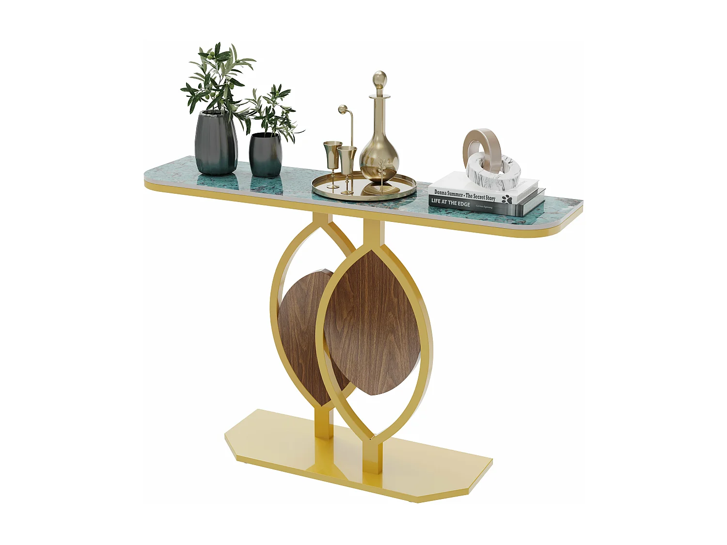 Table console meuble entrée marbre doré pour couloir salon 120x30x78cm