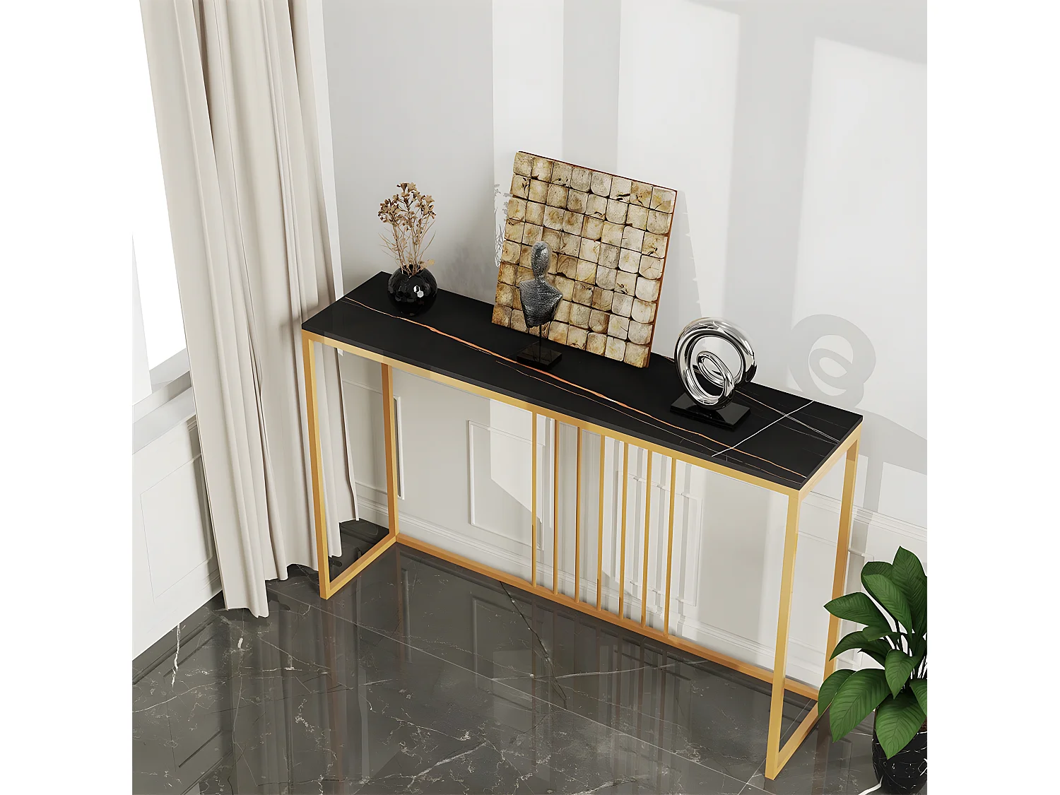 Table console entrée en marbre pour salon couloir 100x30x78 cm