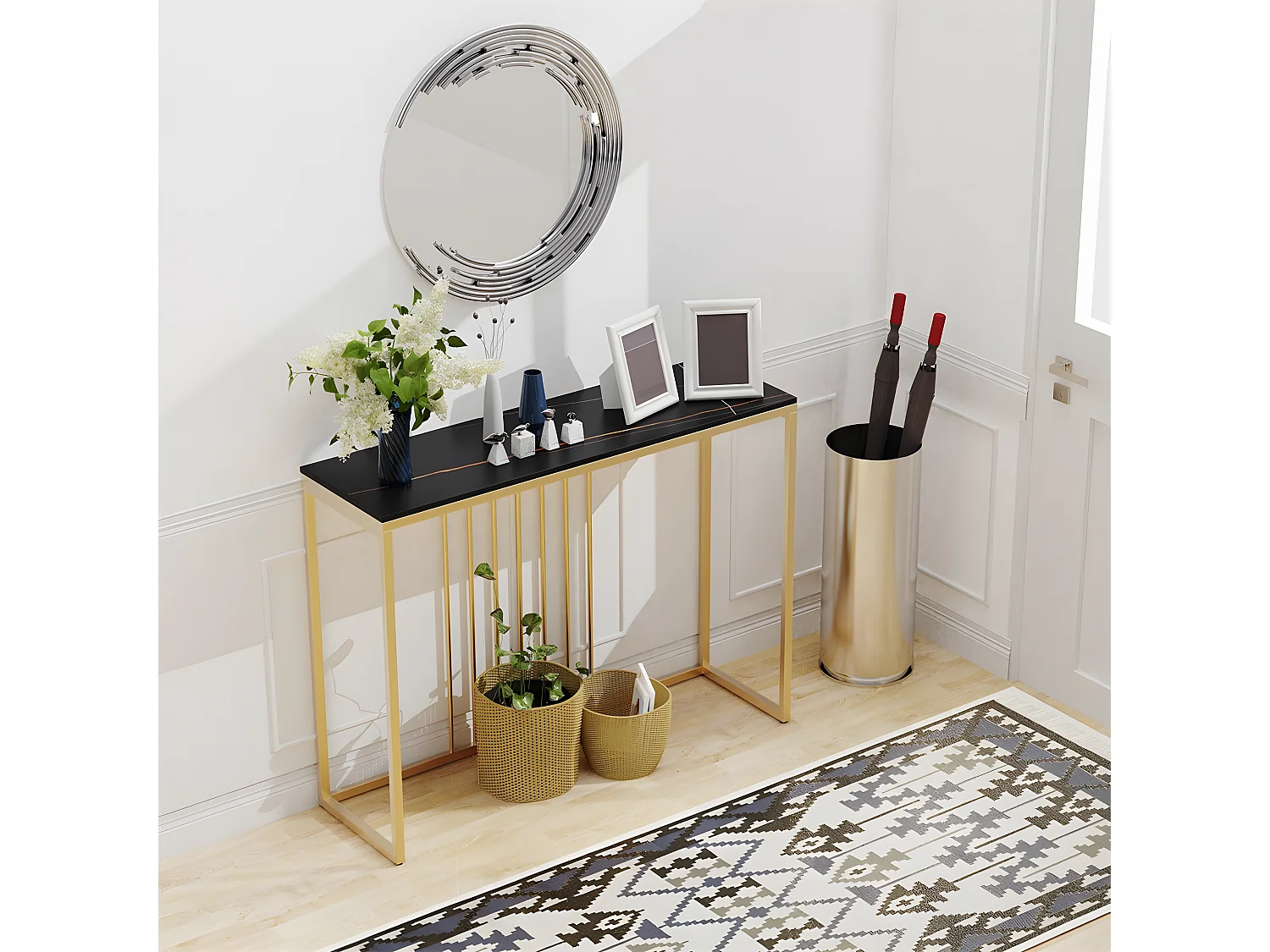 Table console entrée en marbre pour salon couloir 100x30x78 cm