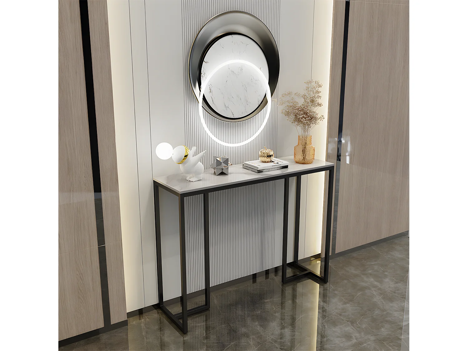 Table console entree en marbre scandinave pour salon entrée couloir 100x30x78.5cm