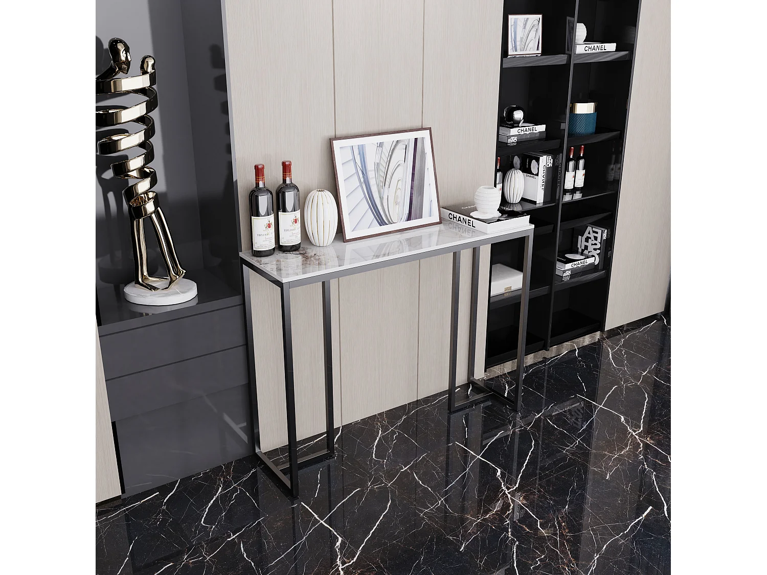 Table console entree en marbre scandinave pour salon entrée couloir 100x30x78.5cm