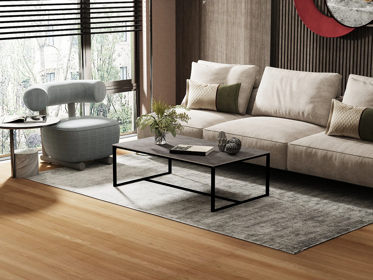 Table basse grande salon rectangulaire en pierre frittée design moderne pour salon térasse café 100x60x41.2cm