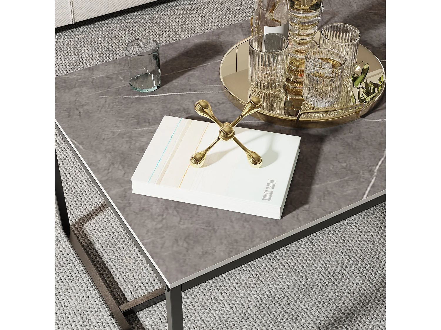 Table basse grande salon rectangulaire en pierre frittée design moderne pour salon térasse café 100x60x41.2cm