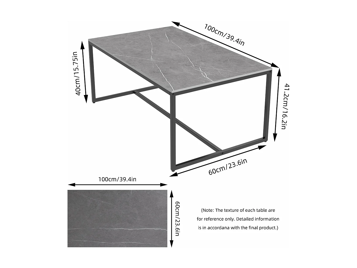 Table basse grande salon rectangulaire en pierre frittée design moderne pour salon térasse café 100x60x41.2cm