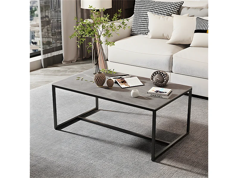 Table basse grande salon rectangulaire en pierre frittée design moderne pour salon térasse café 100x60x41.2cm