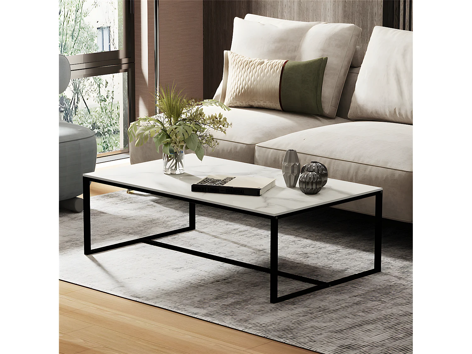 Table basse salon en marbre rectangulaire design scantinave pour salon bureau café 100x60x41.2cm