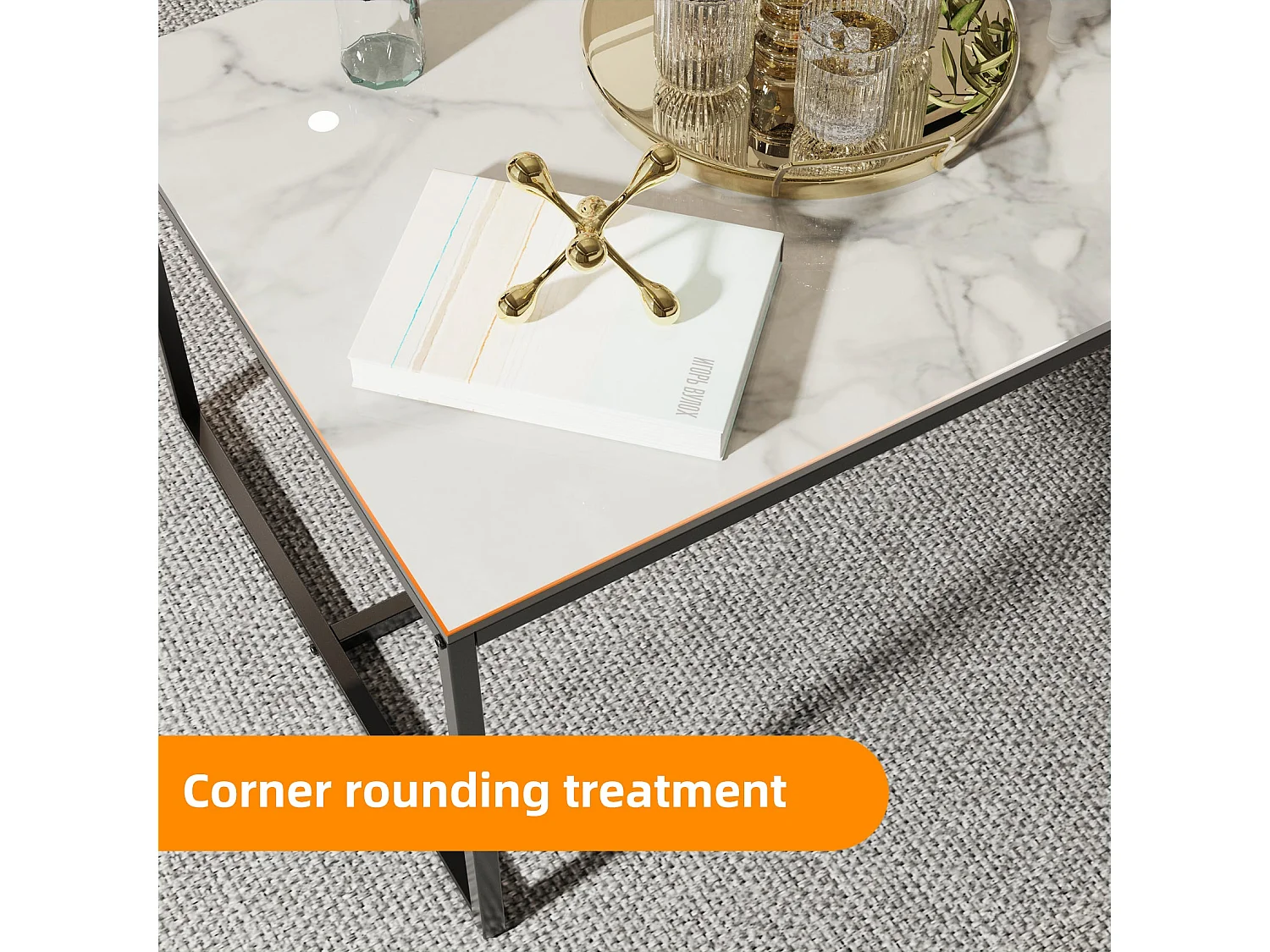 Table basse salon en marbre rectangulaire design scantinave pour salon bureau café 100x60x41.2cm