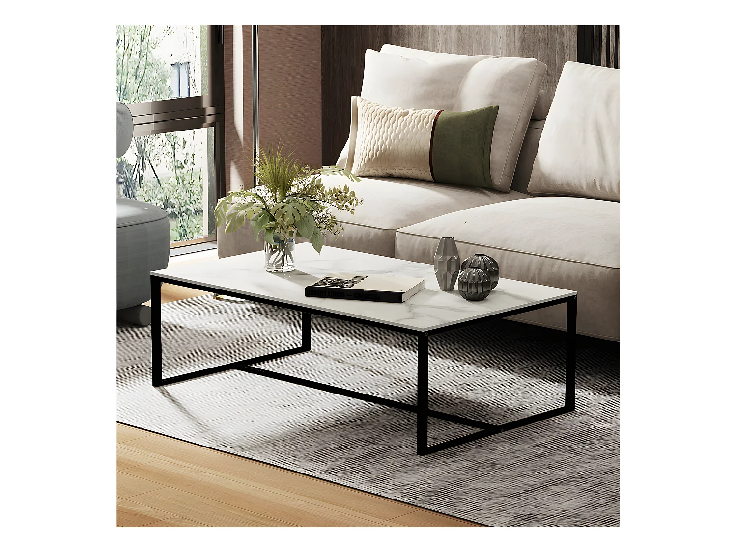 Table basse salon en marbre rectangulaire design scantinave pour salon bureau café 100x60x41.2cm