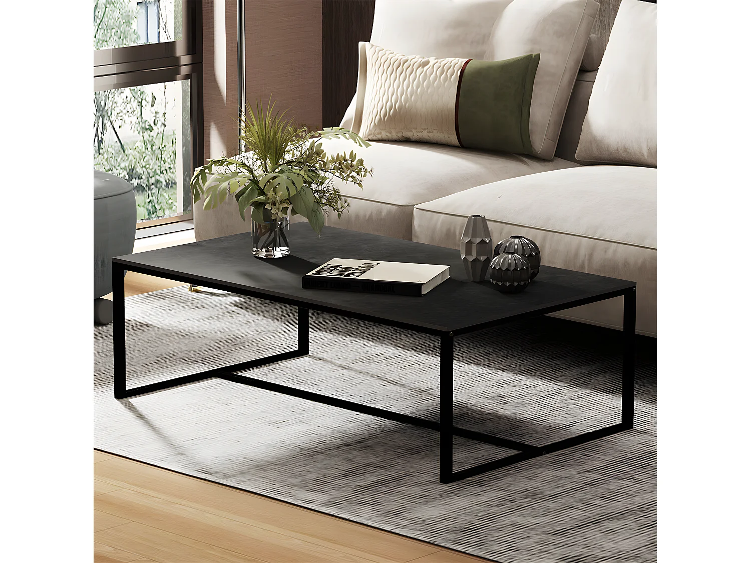 Table basse salon en pierre frittée rectangulaire design moderne pour salon bureau café avec texture marbre 100x60x41.2cm