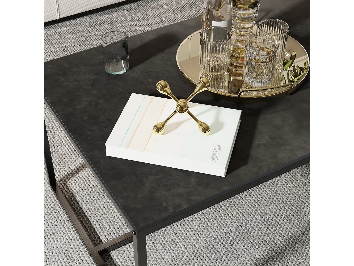 Table basse salon en pierre frittée rectangulaire design moderne pour salon bureau café avec texture marbre 100x60x41.2cm