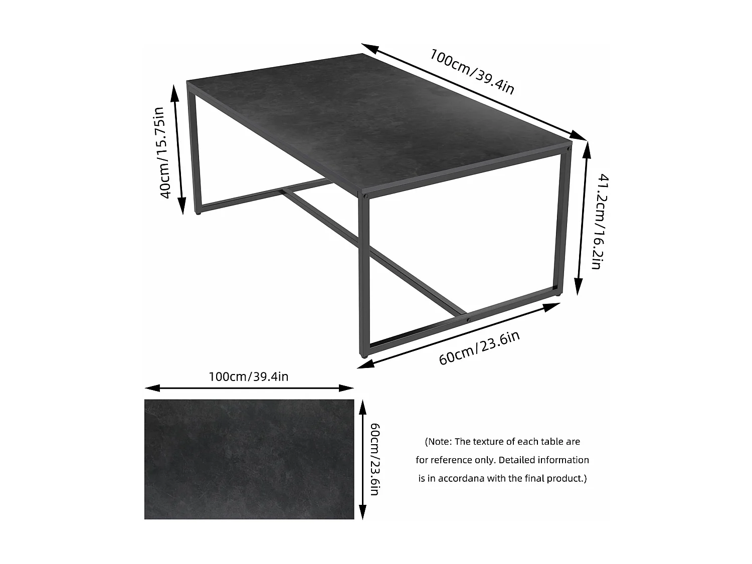 Table basse salon en pierre frittée rectangulaire design moderne pour salon bureau café avec texture marbre 100x60x41.2cm