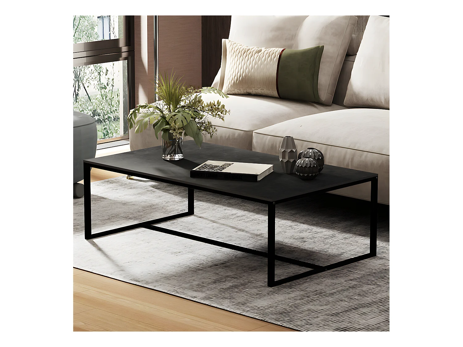 Table basse salon en pierre frittée rectangulaire design moderne pour salon bureau café avec texture marbre 100x60x41.2cm