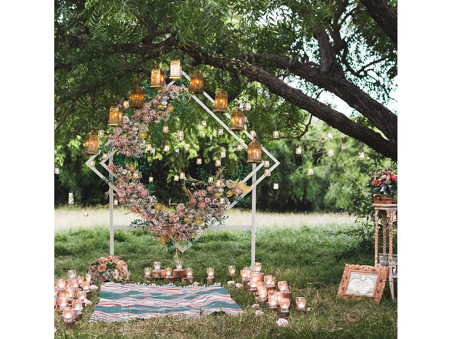 Arche de mariage arc de ballon métal double carré anniversaire photo de fleur métallique cercle cérémonie 208x145x51cm