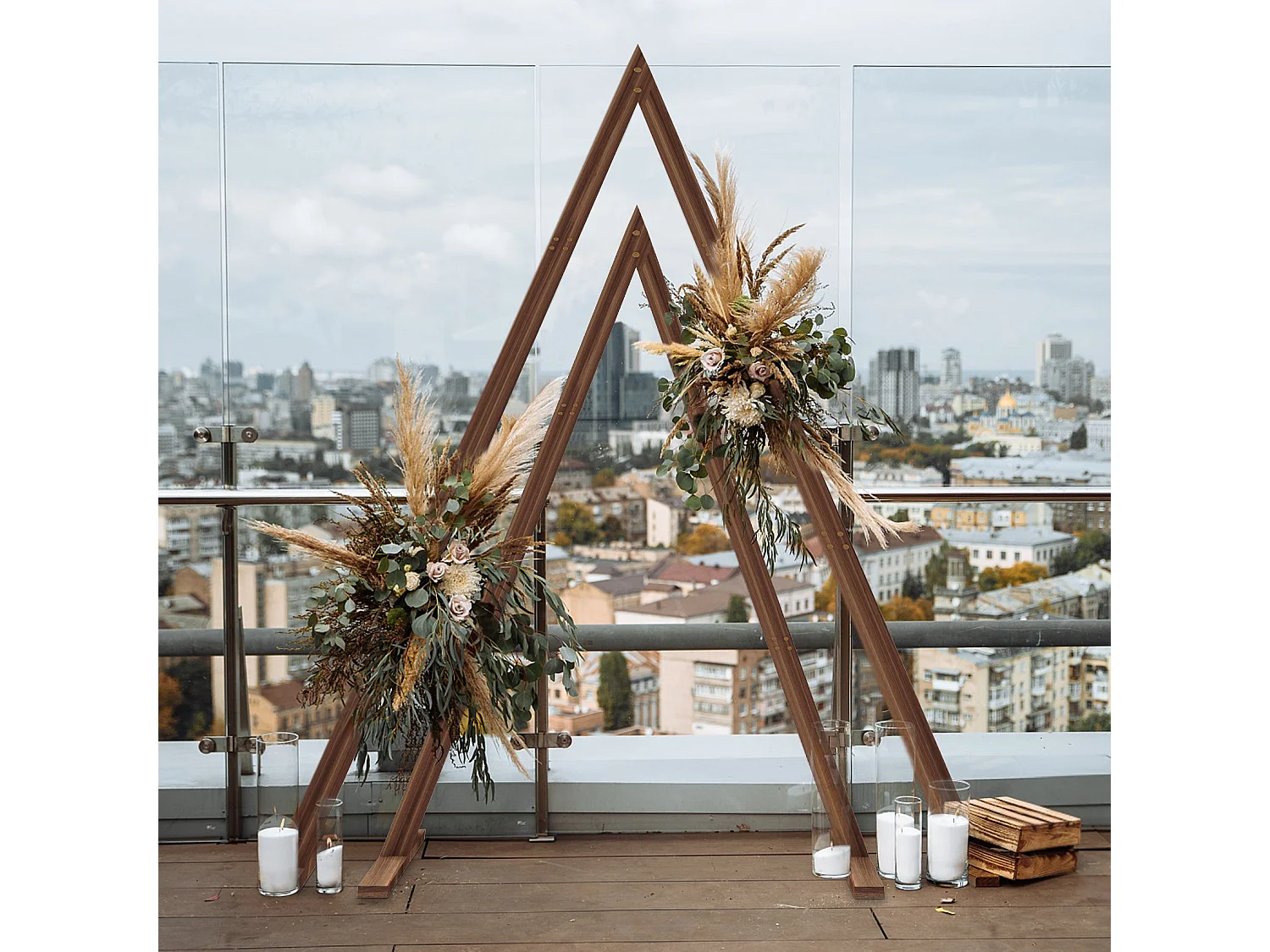 Arche mariage bois champetre triangle lot de 2 décoration ceremonie laique mariage 210x300x80cm / 170x255x80cm