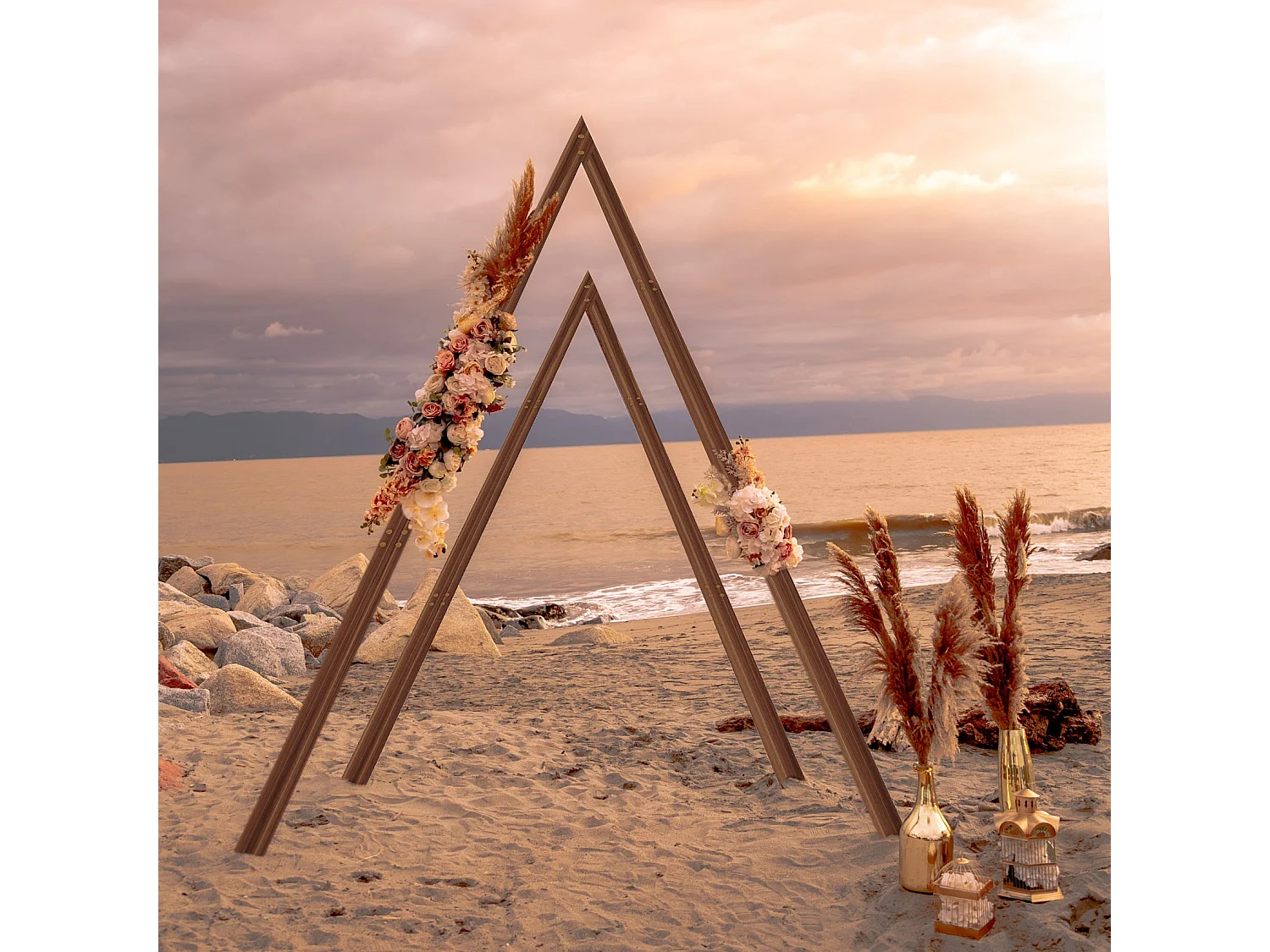 Arche mariage bois champetre triangle lot de 2 décoration ceremonie laique mariage 210x300x80cm / 170x255x80cm