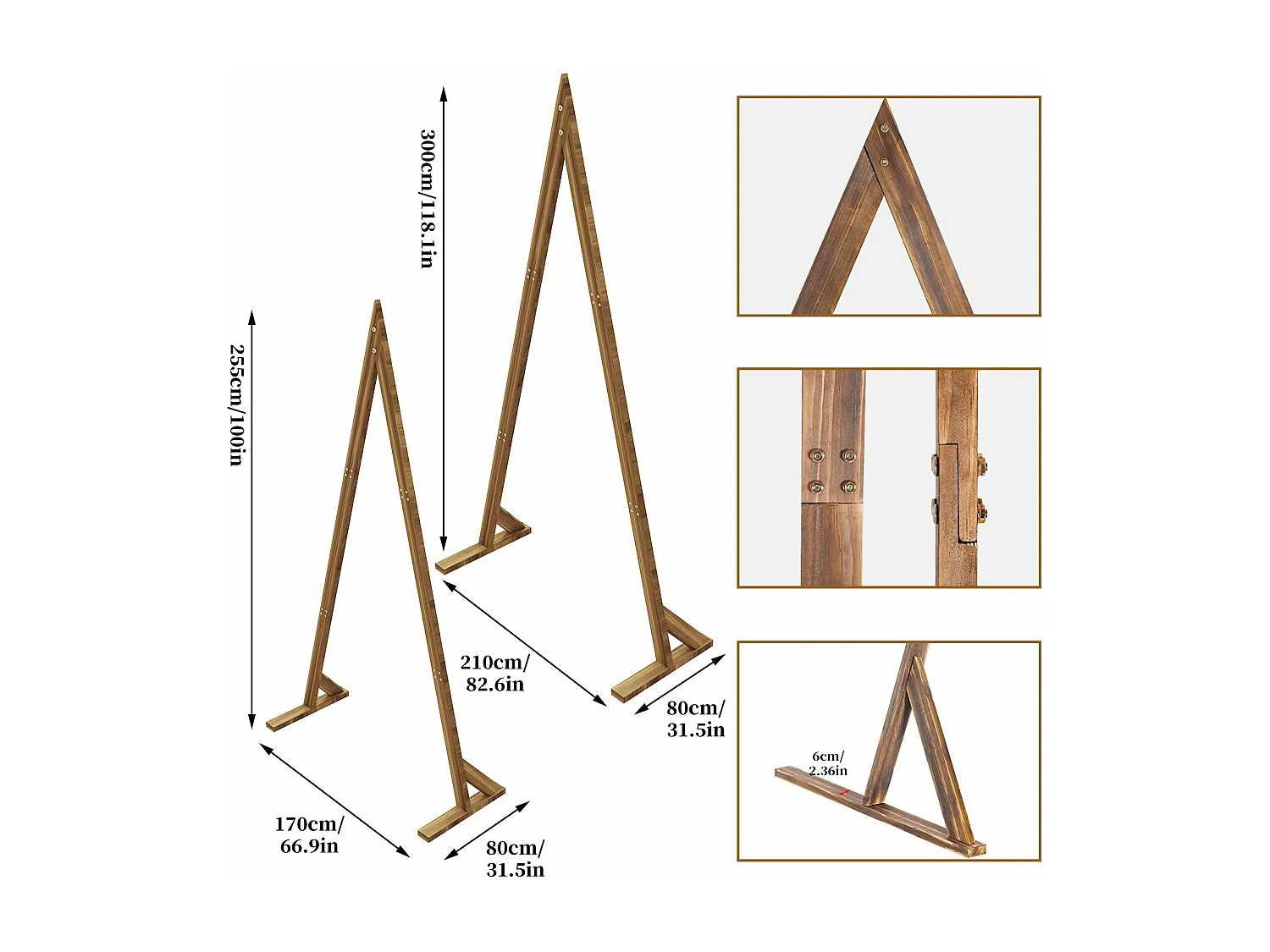 Arche mariage bois champetre triangle lot de 2 décoration ceremonie laique mariage 210x300x80cm / 170x255x80cm