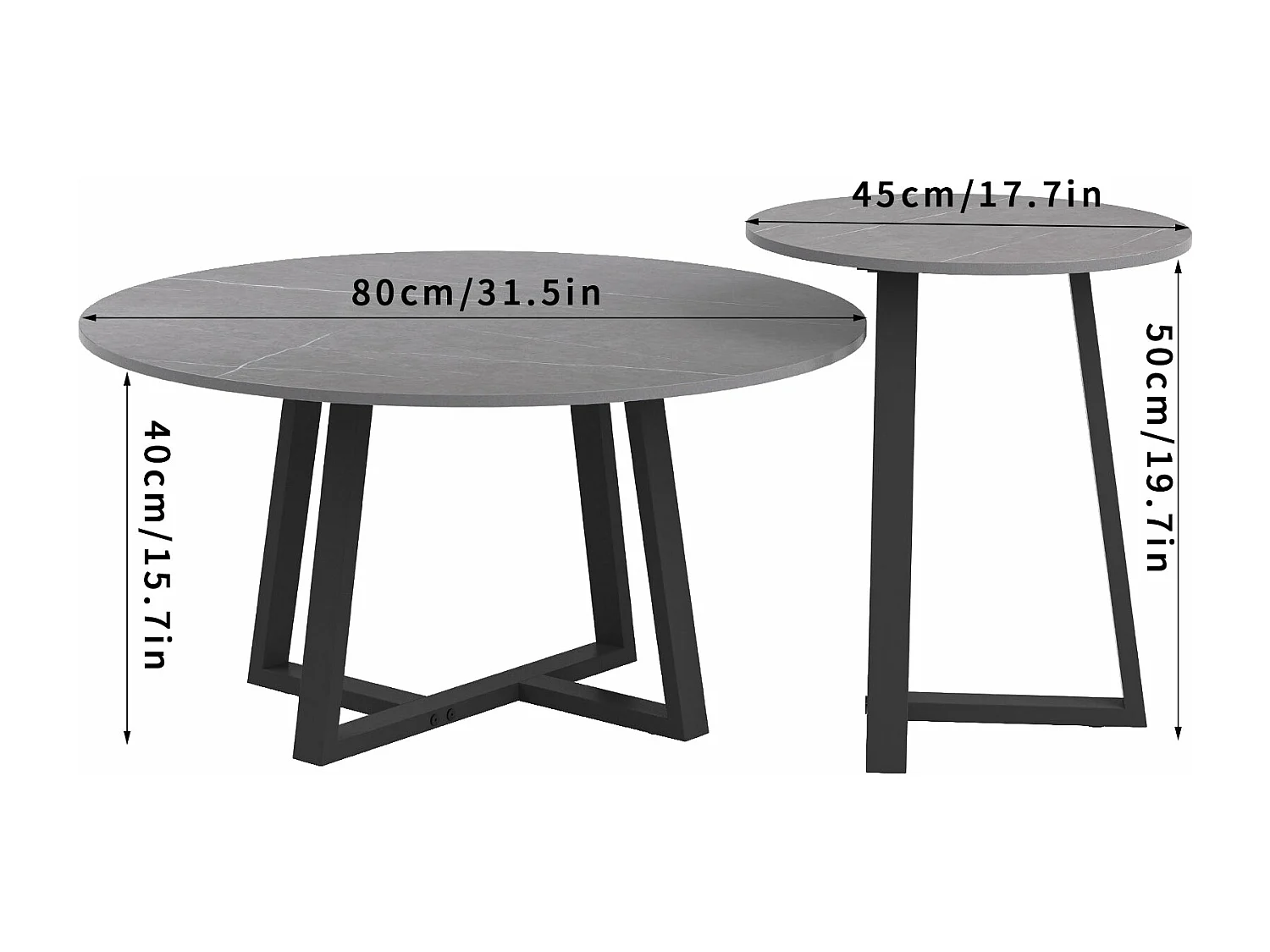 Table basse gigogne ronde marbre salon en pierre frittée lot de 2 design marbre 80x80x40cm / 45x45x50cm