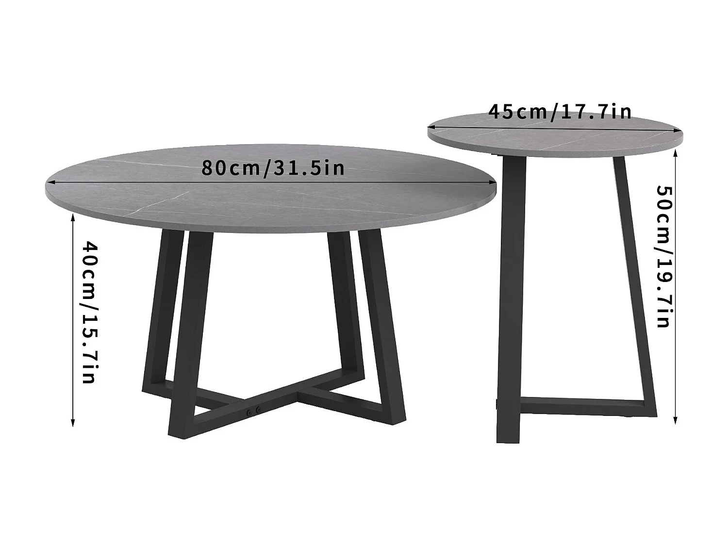 Tavolino da caffè rotondo in marmo per salotto in pietra sinterizzata set da 2 design marmo 80x80x40cm / 45x45x50cm