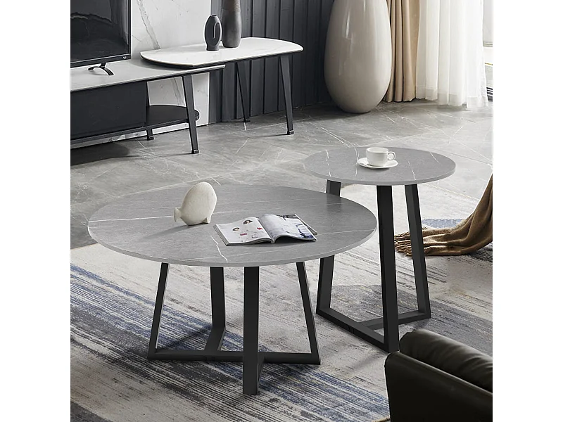 Tavolino da caffè rotondo in marmo per salotto in pietra sinterizzata set da 2 design marmo 80x80x40cm / 45x45x50cm