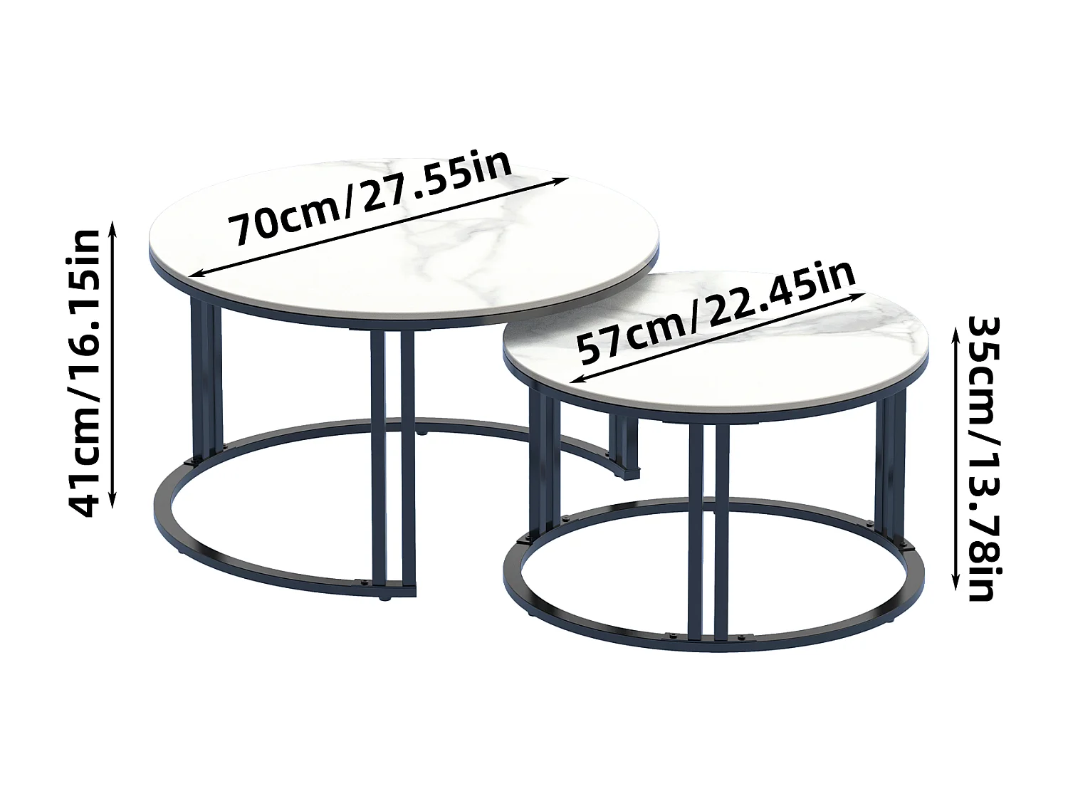 Table basse gigogne ronde lot de 2 pour salon bureau 70x70x40cm / 57x57x35cm