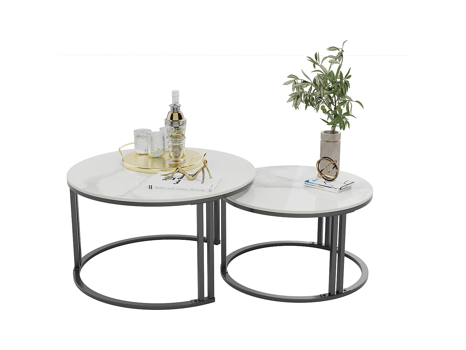 Table basse gigogne ronde lot de 2 pour salon bureau 70x70x40cm / 57x57x35cm