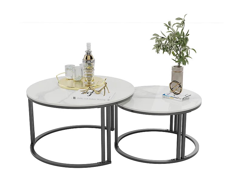 Table basse gigogne ronde lot de 2 pour salon bureau 70x70x40cm / 57x57x35cm