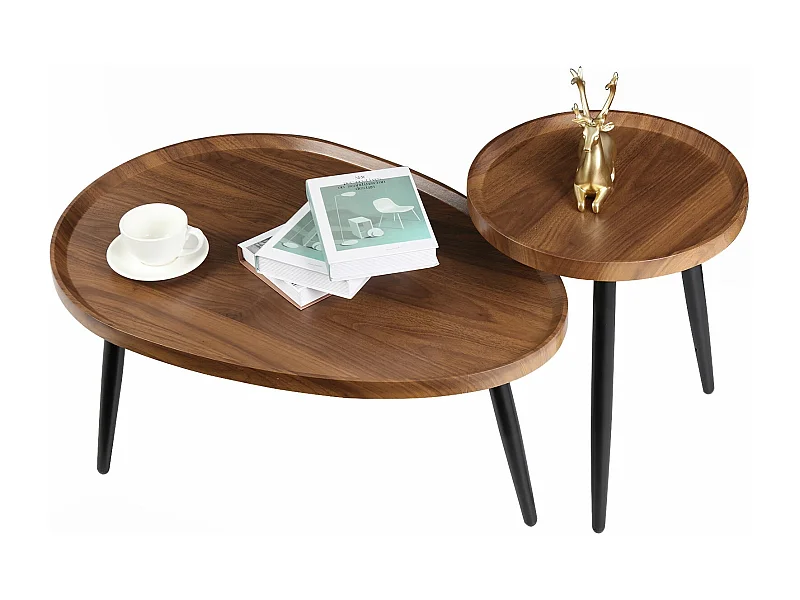 Lot de 2 tables de basse gigognes en bois vintage table salon scandinave 80x55x38cm / 40x47.5cm 80x55x38cm / 40x47.5cm