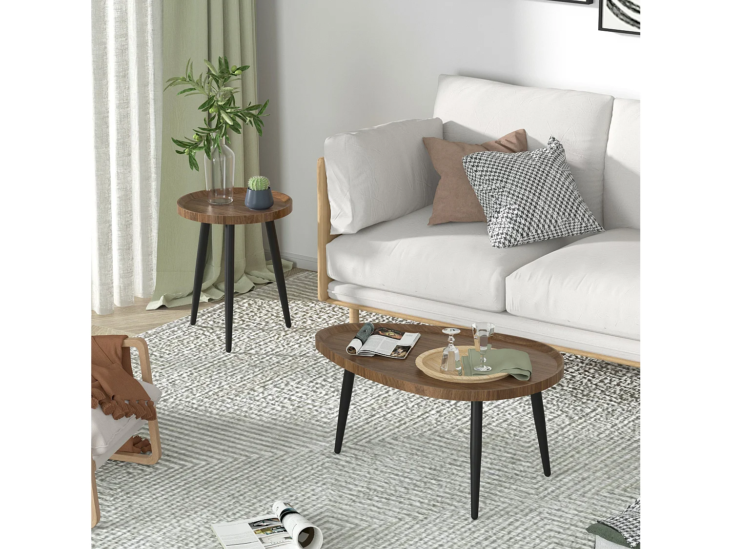 Lot de 2 tables de basse gigognes en bois vintage table salon scandinave 80x55x38cm / 40x47.5cm 80x55x38cm / 40x47.5cm