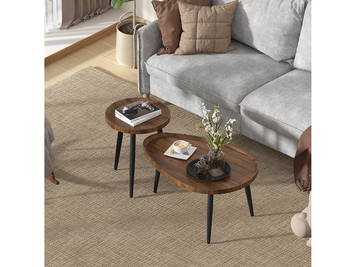 Lot de 2 tables de basse gigognes en bois vintage table salon scandinave 80x55x38cm / 40x47.5cm 80x55x38cm / 40x47.5cm