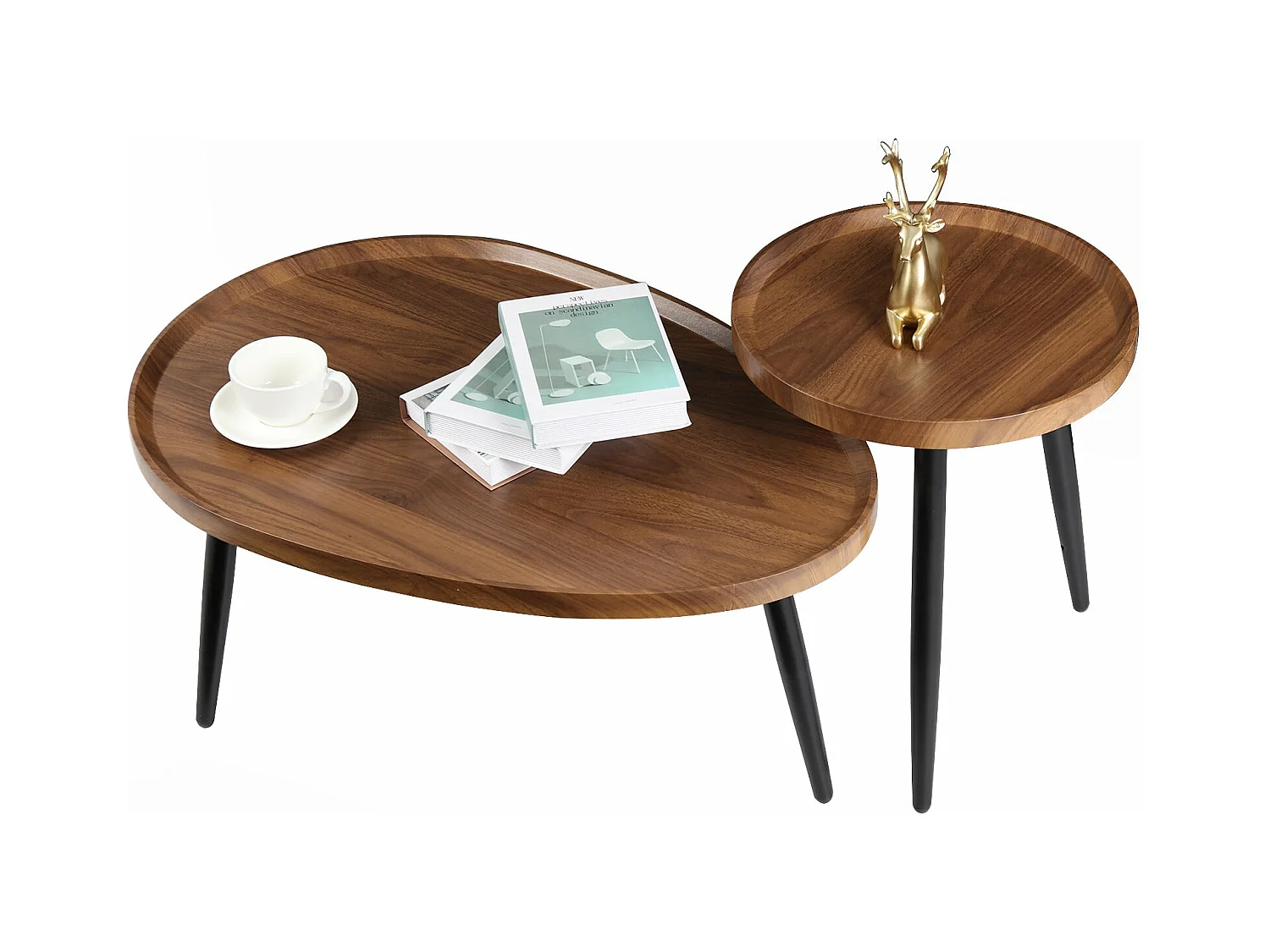 Lot de 2 tables de basse gigognes en bois vintage table salon scandinave 80x55x38cm / 40x47.5cm 80x55x38cm / 40x47.5cm