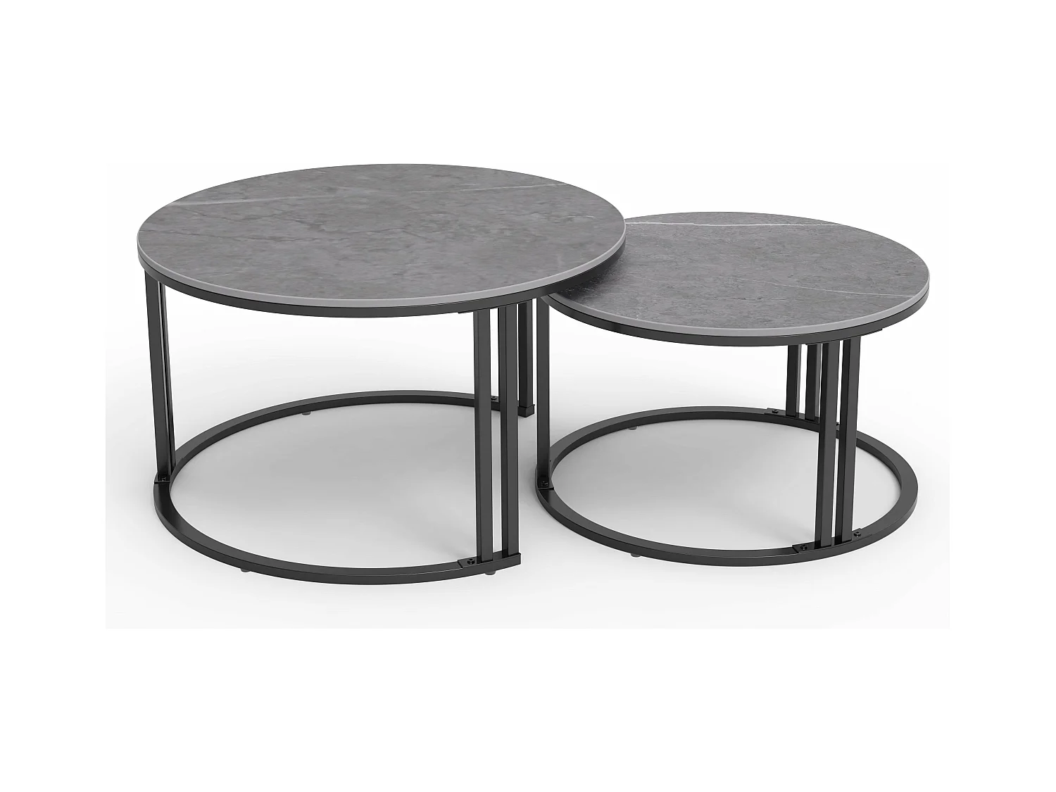 Table basse gigogne ronde lot de 2 avec effet marbre pour salon bureau 70x70x40cm / 57x57x35cm