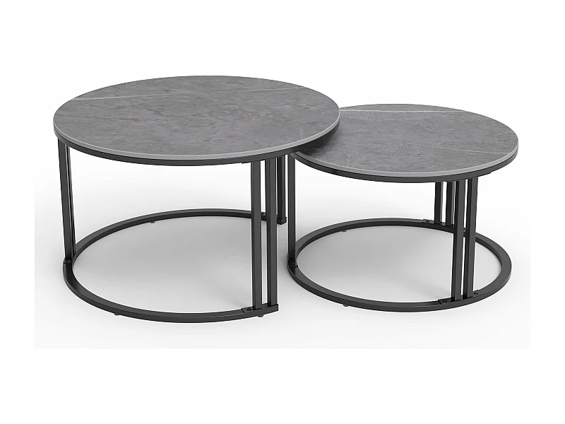 Table basse gigogne ronde lot de 2 avec effet marbre pour salon bureau 70x70x40cm / 57x57x35cm