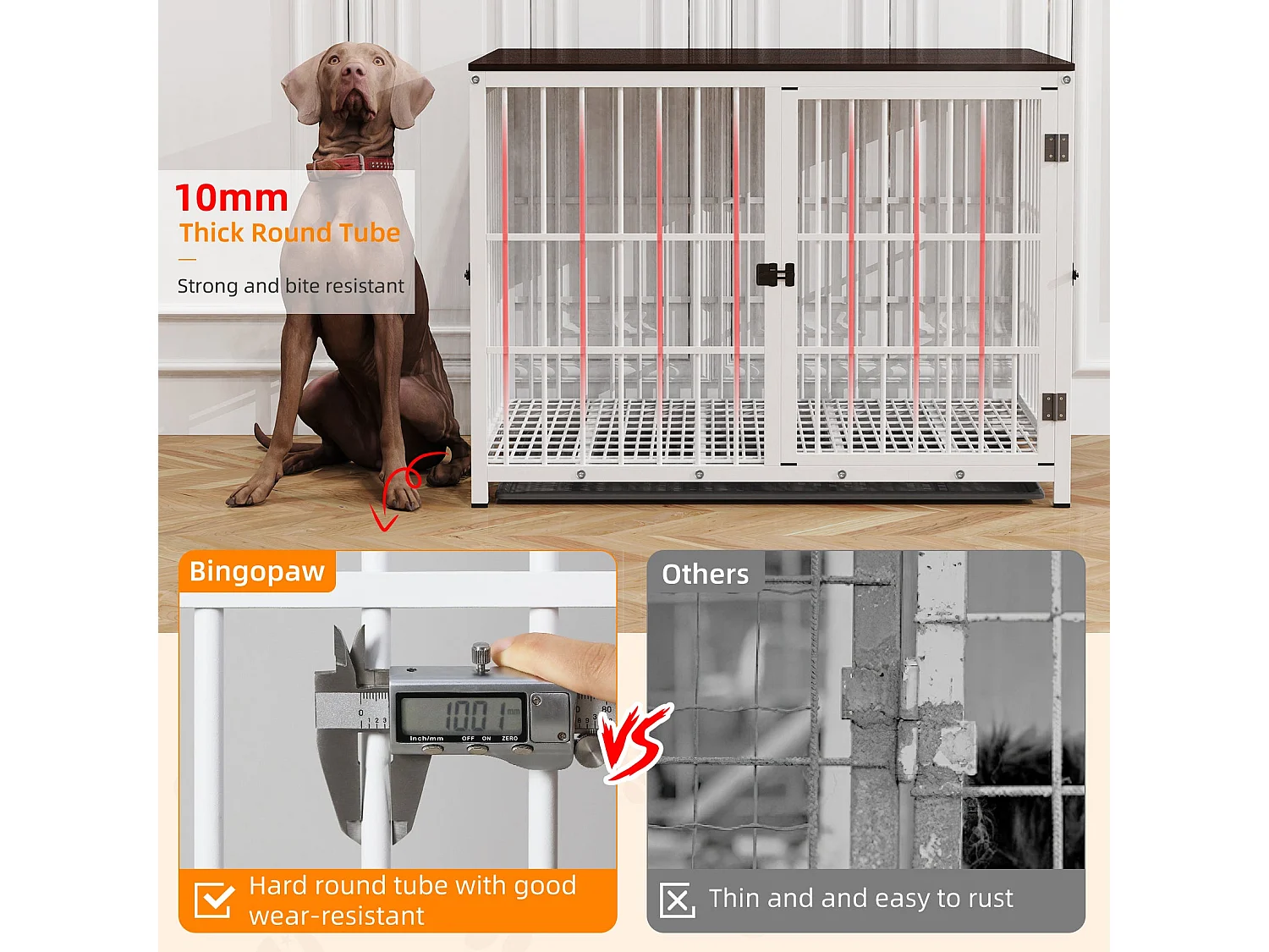 Große Hundekäfigbox für große Hunde, Inneneinrichtung, Hundekäfige mit 3 Türen, 108 x 72 x 81 cm