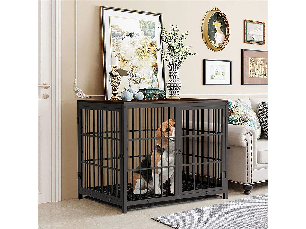 Cage chien avec 3 porte intérieur caisse pour chien xxl grande taille avec plateau amovible 90x62x68cm