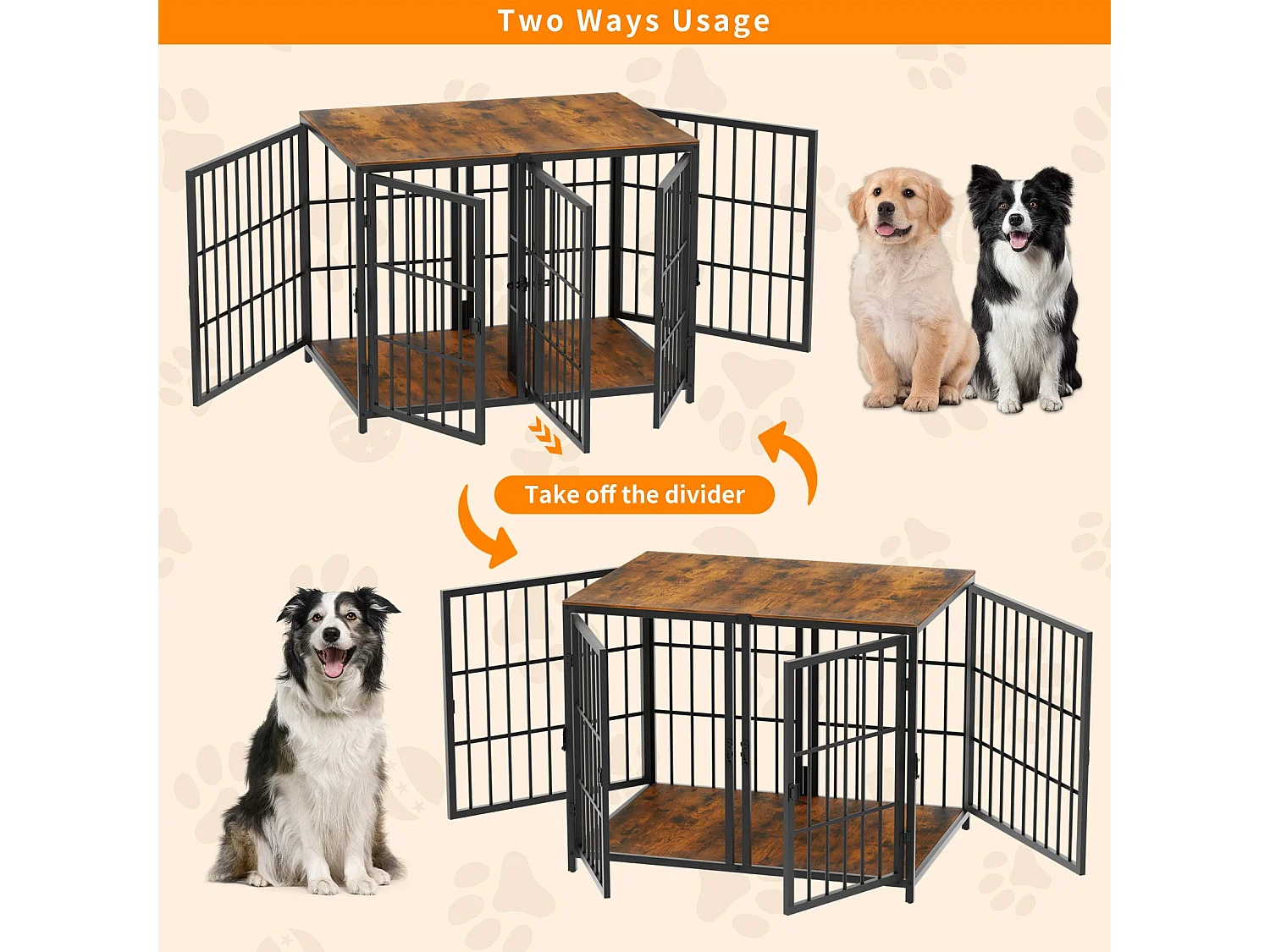 Cage chien avec 3 porte intérieur caisse pour chien xxl grande taille avec plateau amovible 90x62x68cm