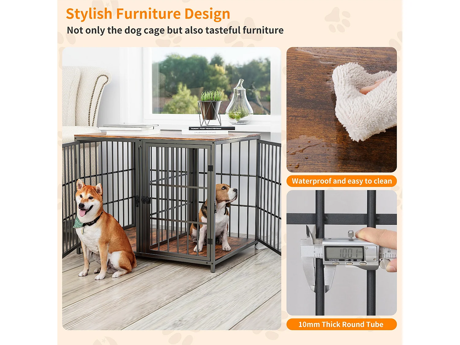 Cage chien avec 3 porte intérieur caisse pour chien xxl grande taille avec plateau amovible 90x62x68cm