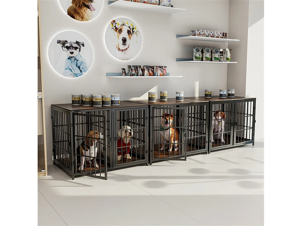 Cage chien avec 3 porte intérieur caisse pour chien xxl grande taille avec plateau amovible 90x62x68cm