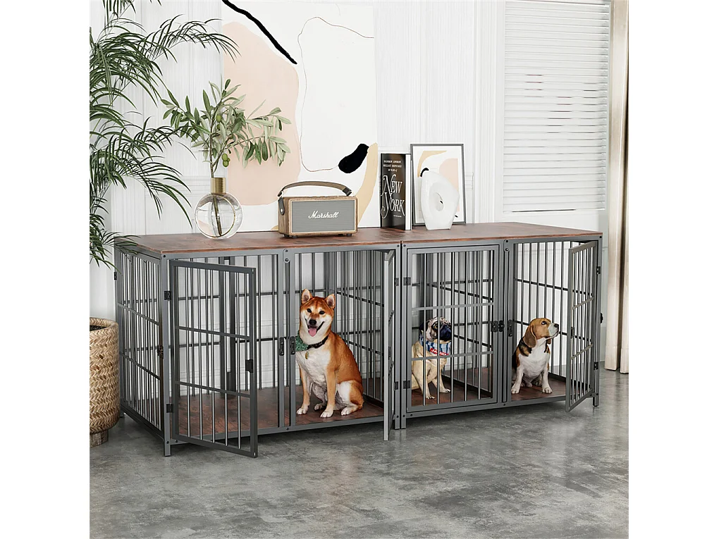 Cage chien avec 3 porte intérieur caisse pour chien xxl grande taille avec plateau amovible 90x62x68cm