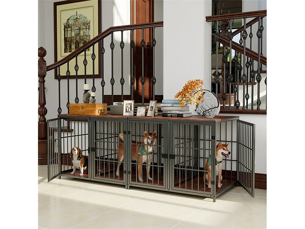 Cage chien avec 3 porte intérieur caisse pour chien xxl grande taille avec plateau amovible 90x62x68cm