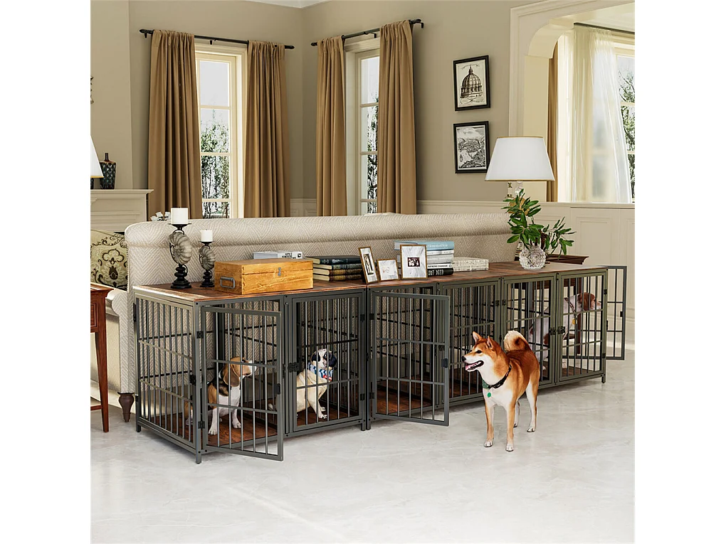 Cage chien avec 3 porte intérieur caisse pour chien xxl grande taille avec plateau amovible 90x62x68cm