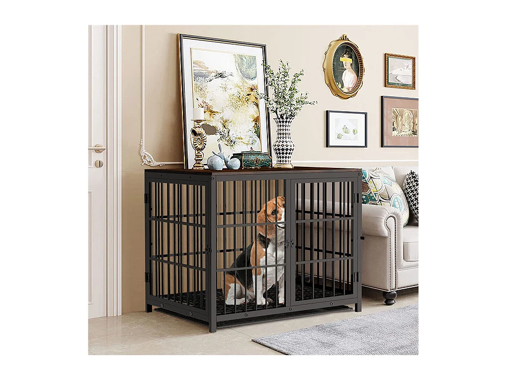 Gabbia per cani con 3 porte interne, grande gabbia XXL per cani con vassoio rimovibile 90x62x68cm
