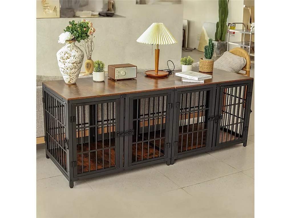 Gabbia per cani con 3 porte interne, grande gabbia XXL per cani con vassoio rimovibile 90x62x68cm