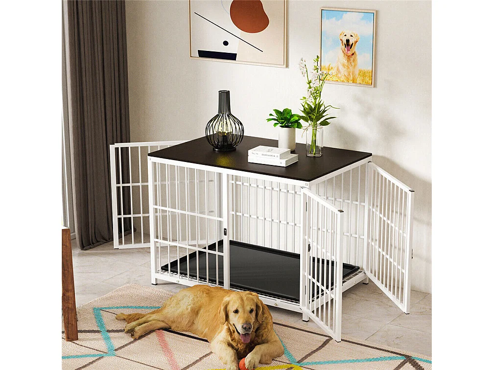 Jaula grande para perros de interior, de madera, con 3 puertas, 92 x 75 x 64 cm