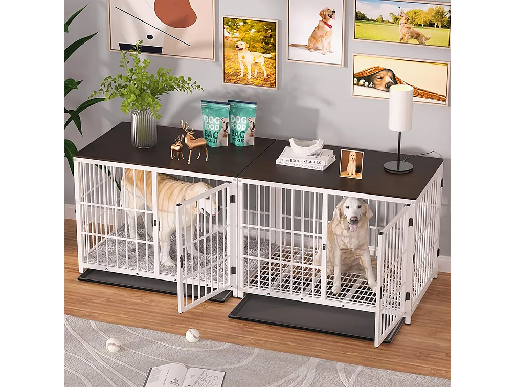 Jaula grande para perros de interior, de madera, con 3 puertas, 92 x 75 x 64 cm