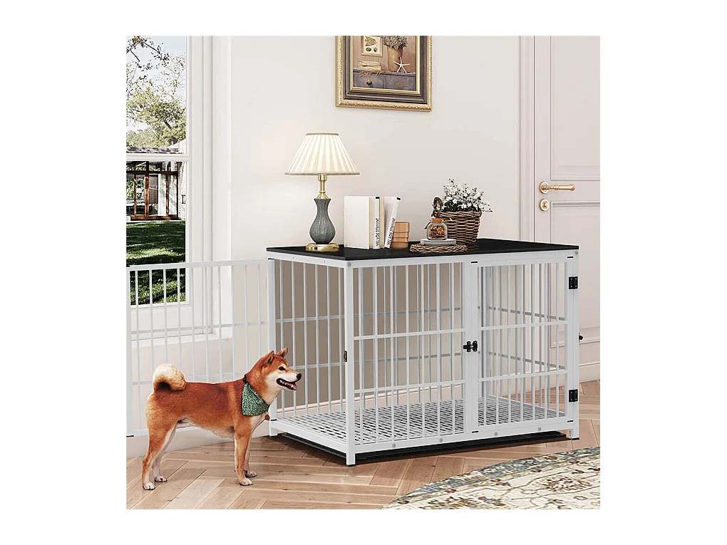 Cage chien interieur grande taille caisse pour grand chien en bois maison meuble cages chiens avec 3 porte 92x75x64cm